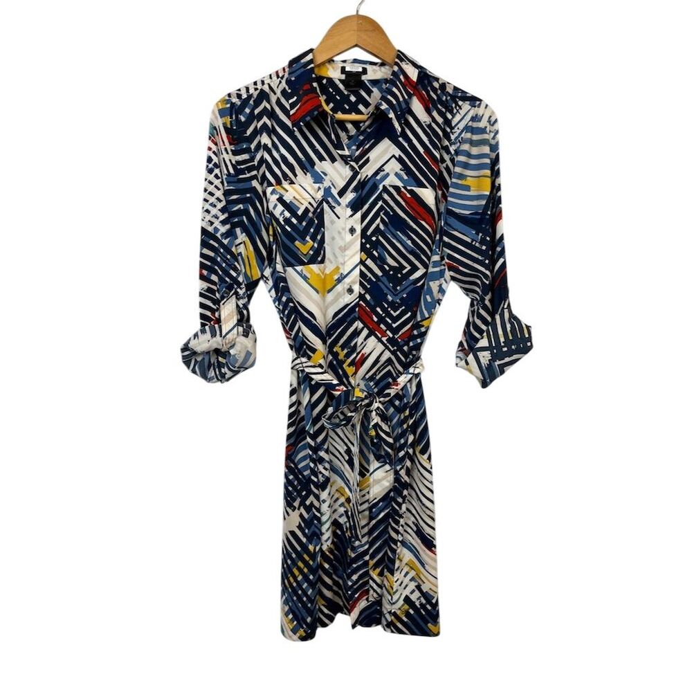 Anne Taylor Women's M Geometric Button-Down Shirt Dress